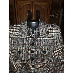 Free People‎ Slouchy Eisenhower Jacket. Size Small. Black Combo Plaid Pattern...